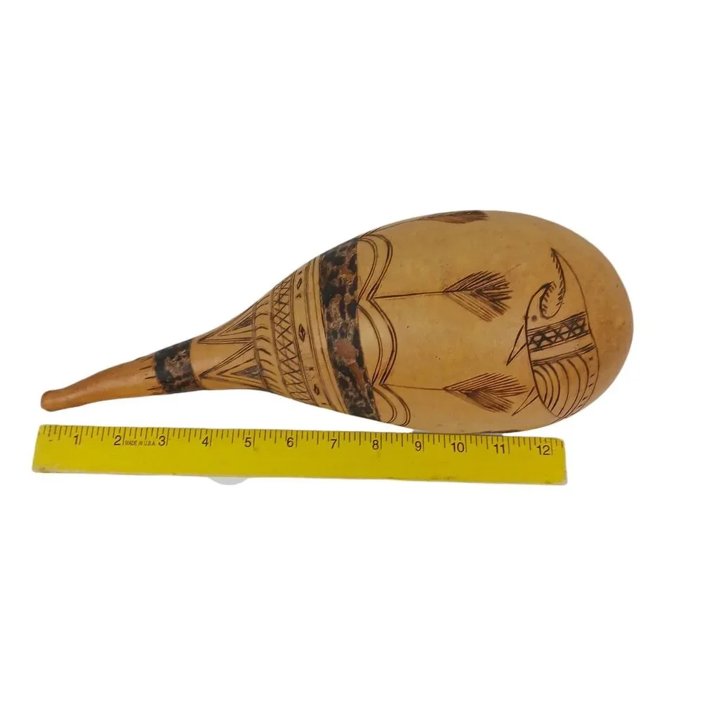 Vtg Hand Crafted South American Gourd Musical Instrument Piranha Porcupine 15